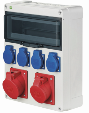 Skydelis su kištukiniais lizdais, monofazis, 13 modulių (2x2P+Z, 3P+N+Z 16A, 3P+N+Z 32A, IP44)