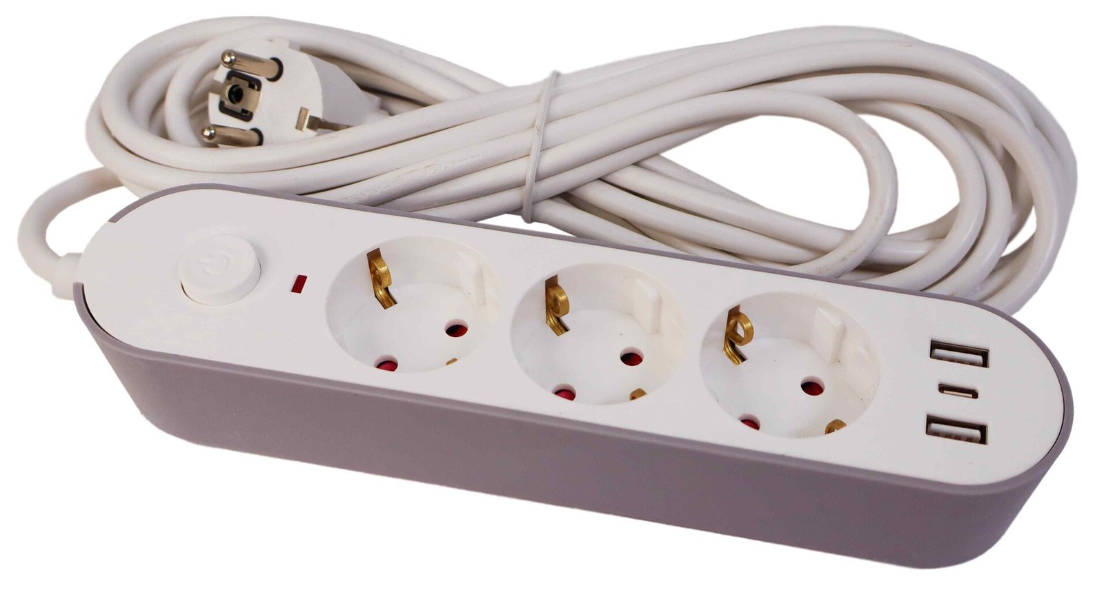 Prailgintuvas 5m. su 3 lizdais,2 USB , su jungikliu, baltas